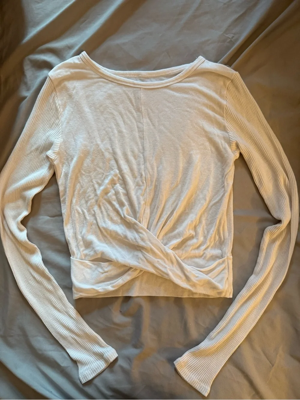 ALO Yoga White Twist-Front Long Sleeve crop top
